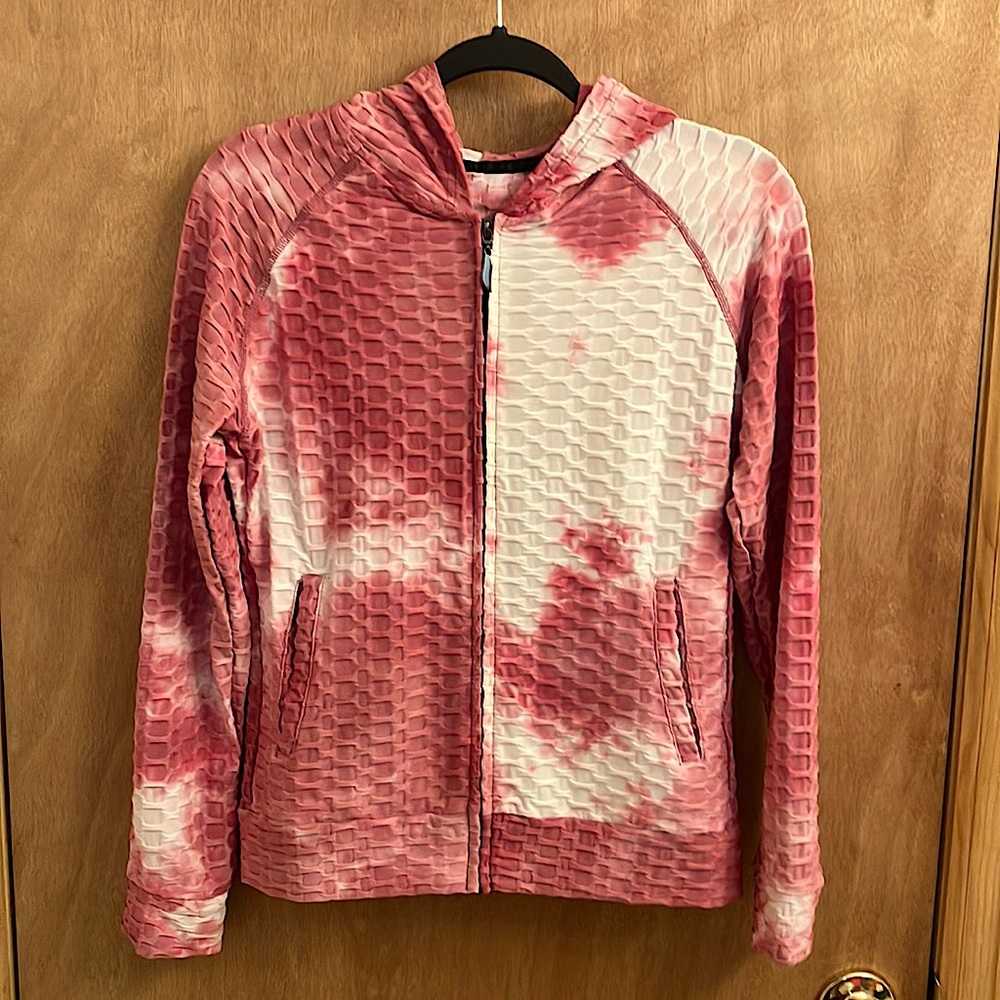 Pink and white full zipper hoodie jacket size small